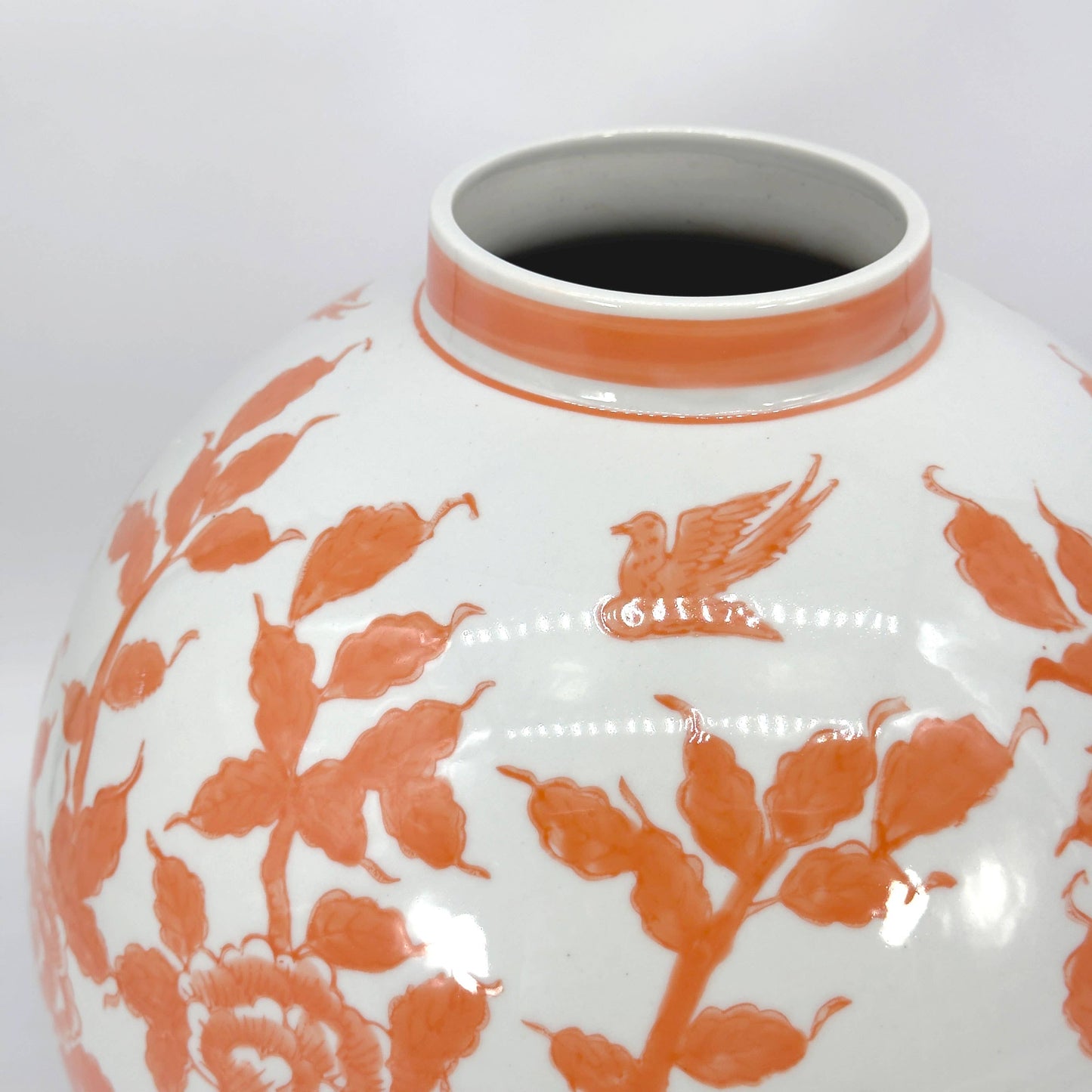 12" Dia Ceramic Globe Chinoiserie Vase Flowers & Home Decor