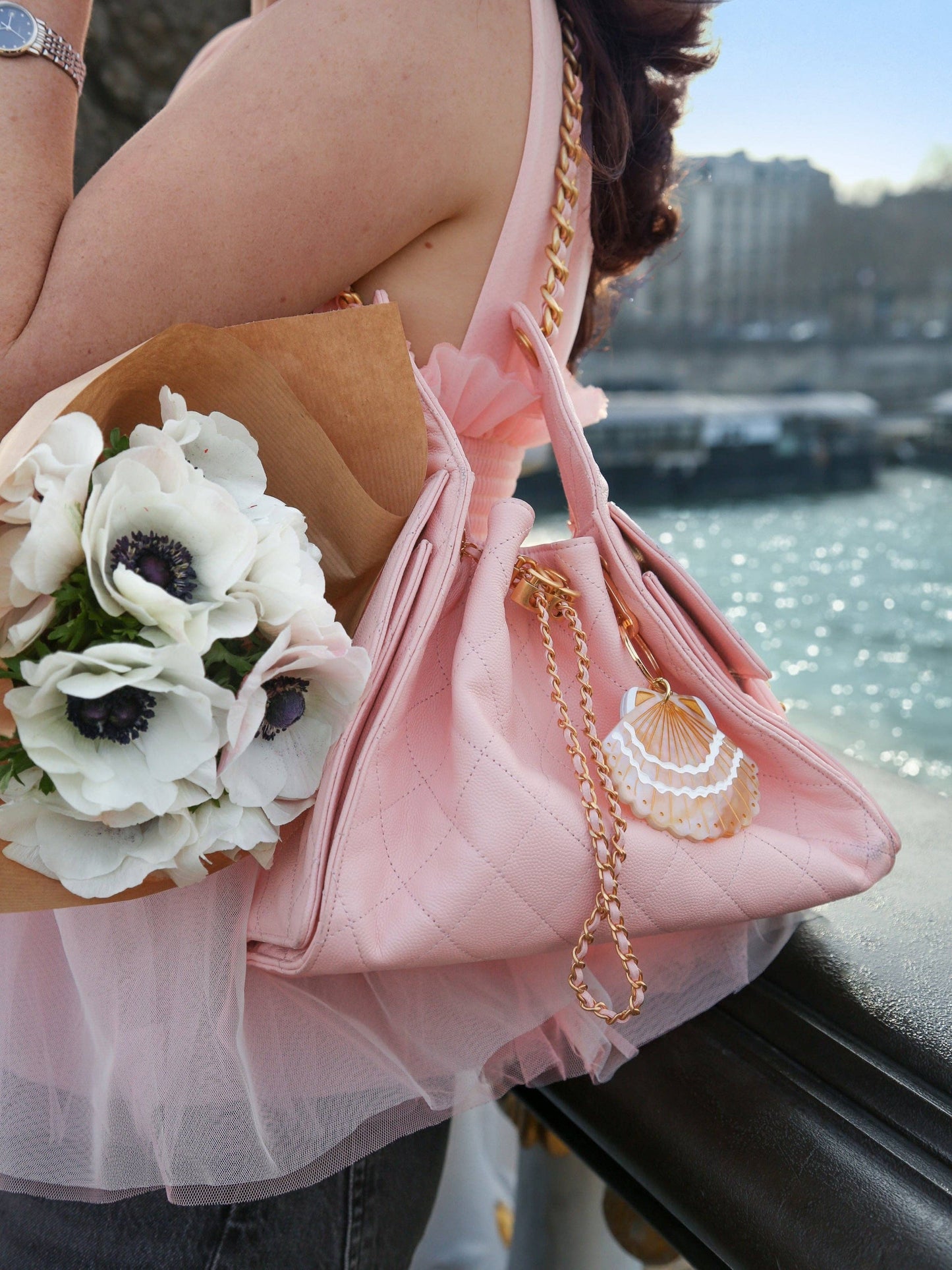 Hand-painted Seashell Bag Charm + Keychain | Eco-Friendly