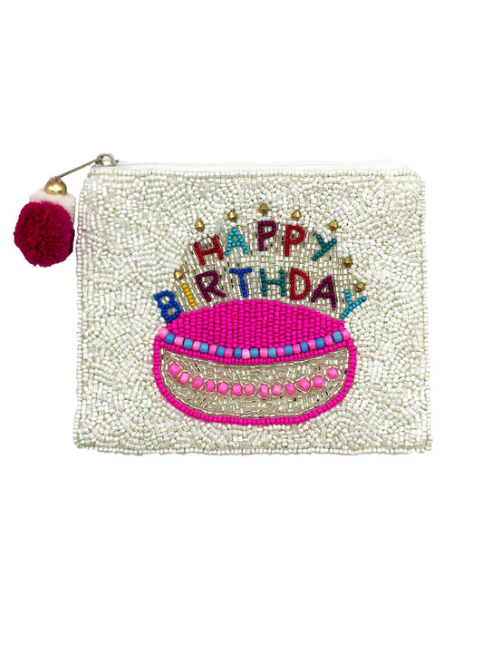 Happy Birthday Handmade Beaded Coin Purse