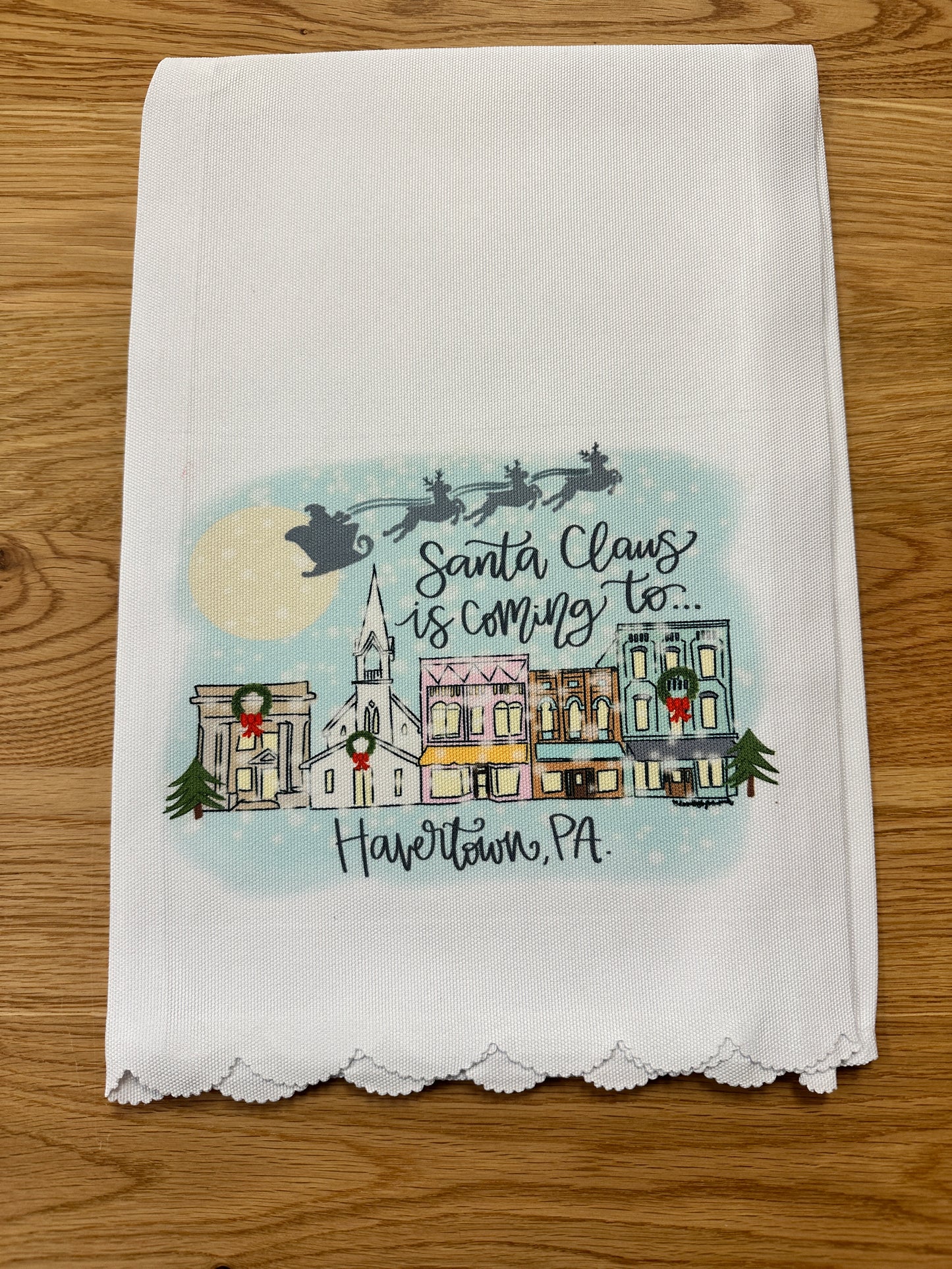 Santa Claus is Coming to Havertown, PA Tea Towel