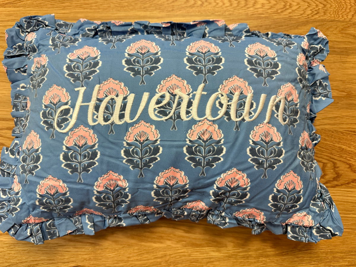 Place Ruffled Embroidered Pillow