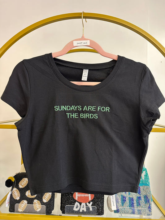 Sundays Are For The Birds Embroidered Cropped Tee
