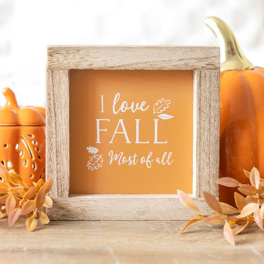 Orange I Love Fall Most of All Wooden Autumn Frame Sign