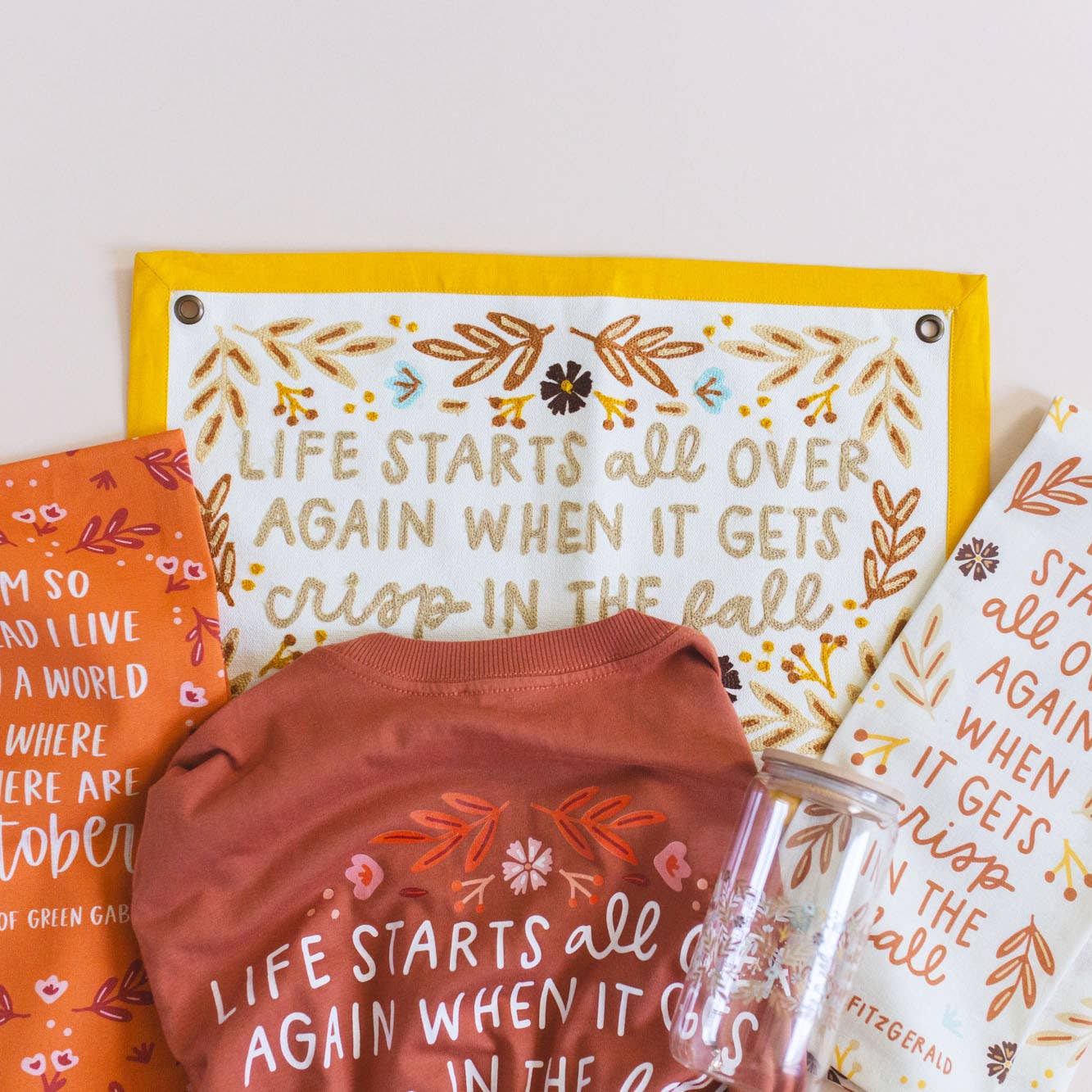 Life Starts in the Fall Embroidered Canvas Banner