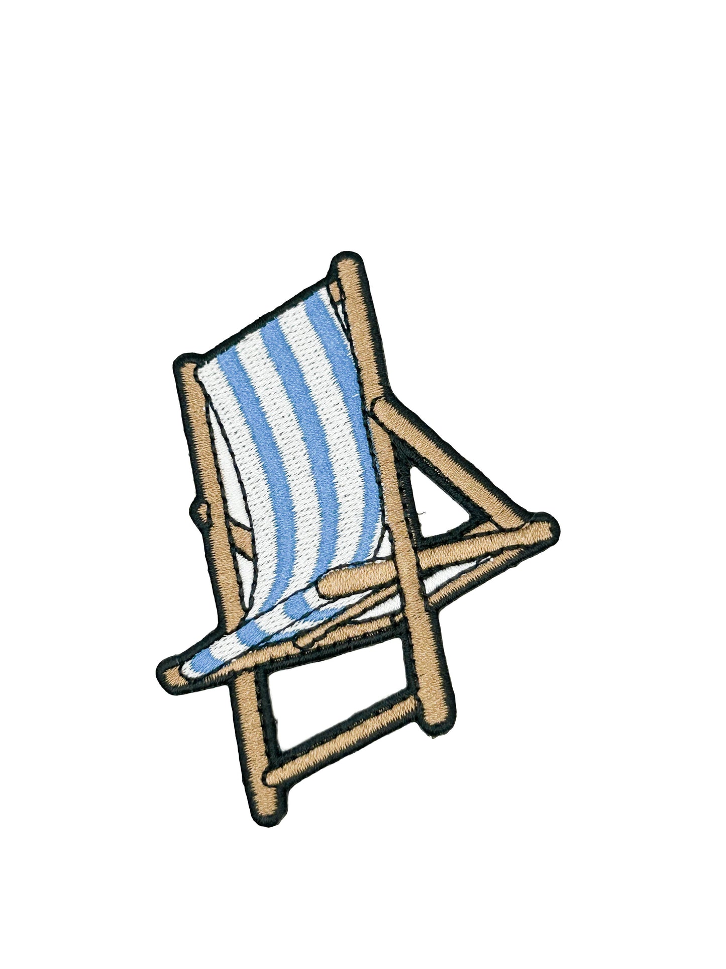 Beach Chair Embroidered Patch Blue White Striped Coastal