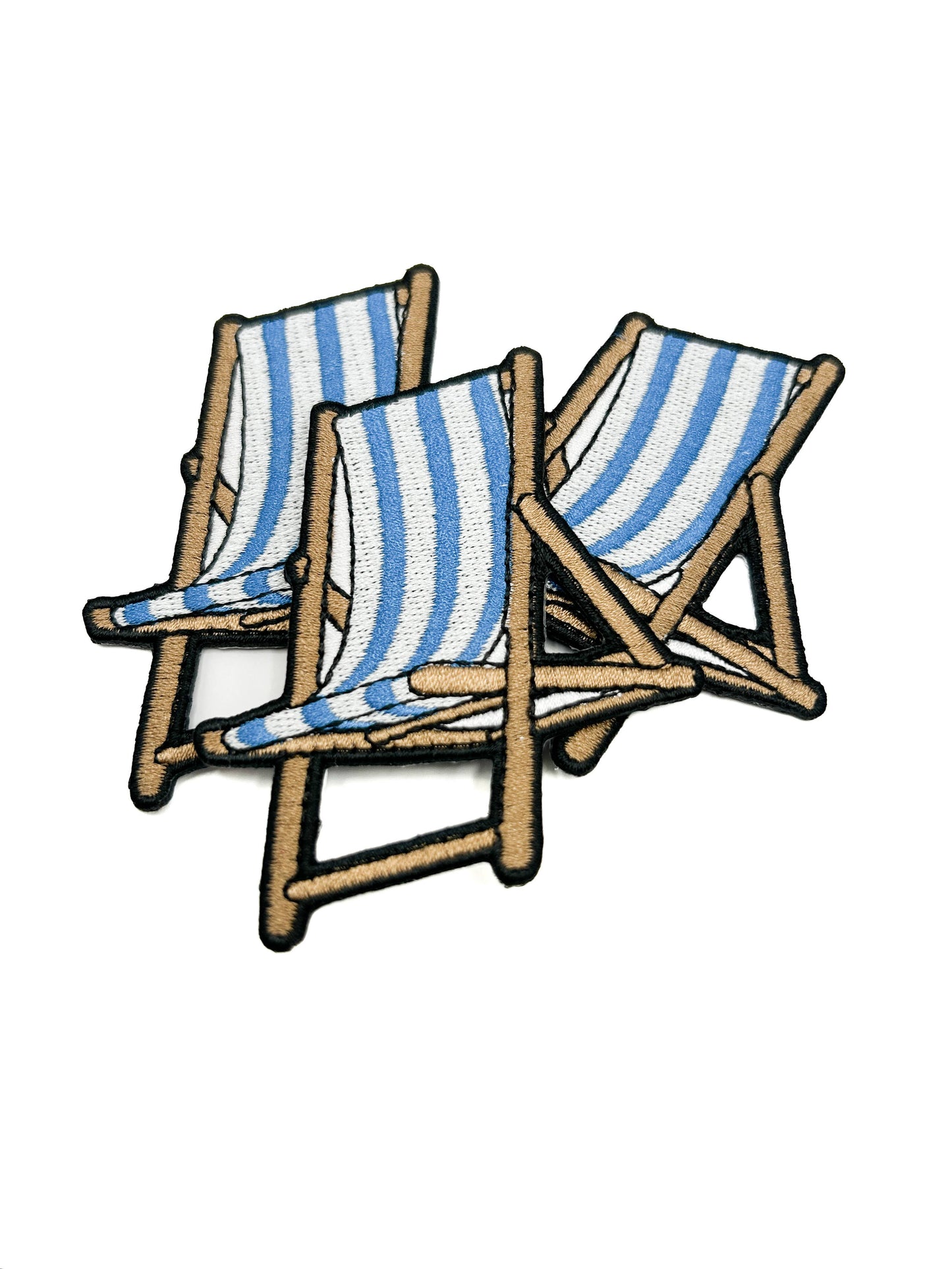 Beach Chair Embroidered Patch Blue White Striped Coastal