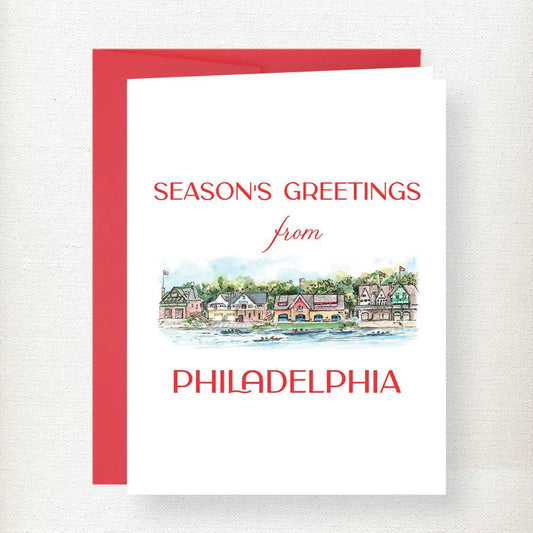 Season's Greetings- Philadelphia Boathouse Row Greeting Card
