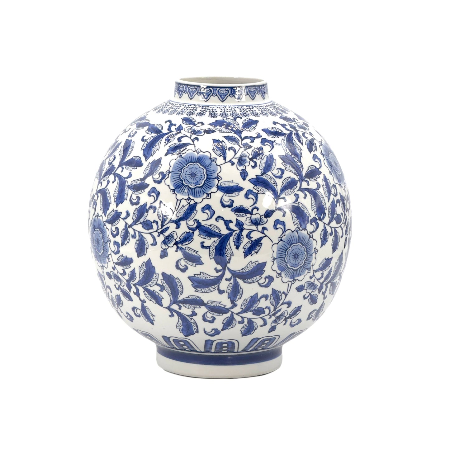12" Dia Ceramic Globe Chinoiserie Vase Flowers & Home Decor
