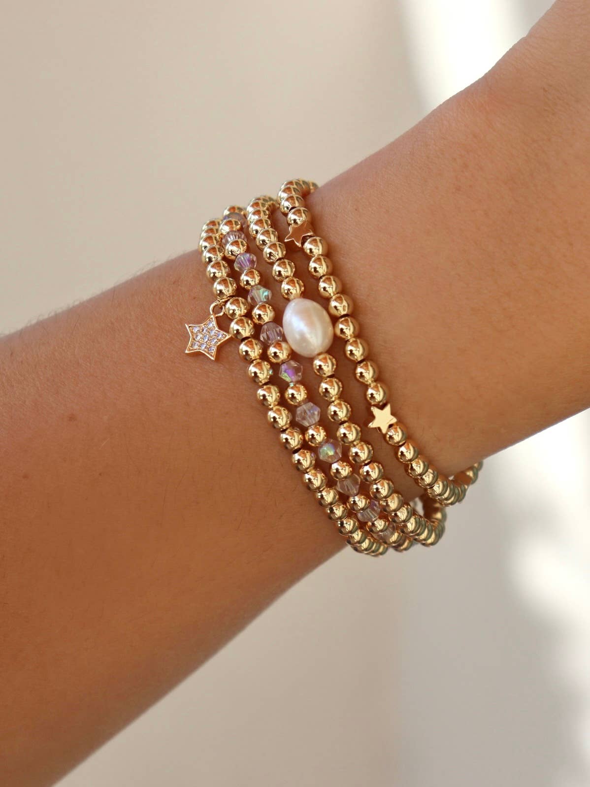 Jane Stretchy Bracelet with Artisan Crystal and Gold Beads