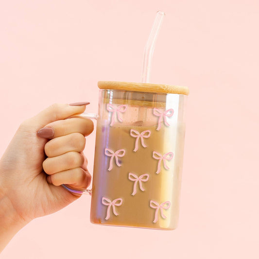 Square Glass Cup-Bows Pink