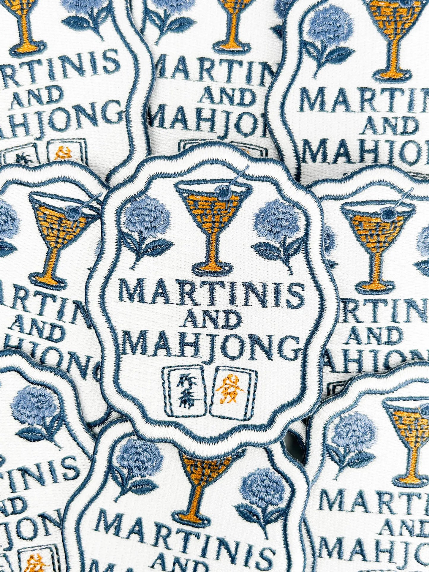 Martinis and Mahjong Patch Embroidered Iron-On Game Night