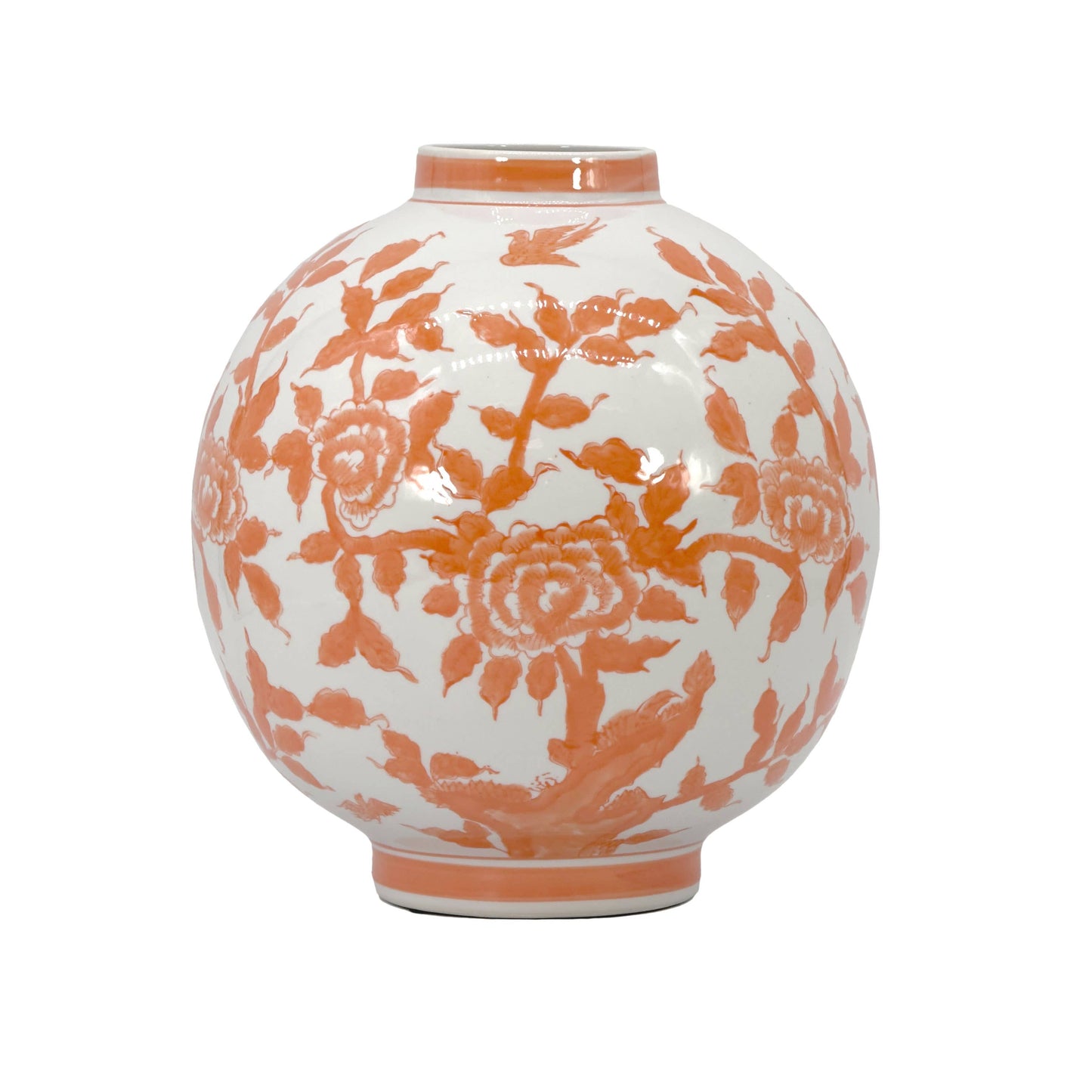 12" Dia Ceramic Globe Chinoiserie Vase Flowers & Home Decor