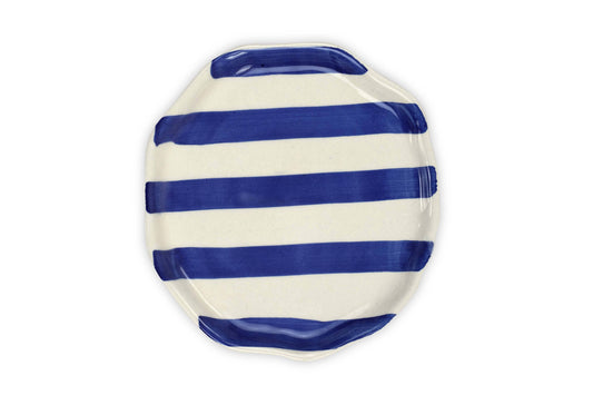 Ceramic Blue stripe plate, 6.3 X 6.3 Inches