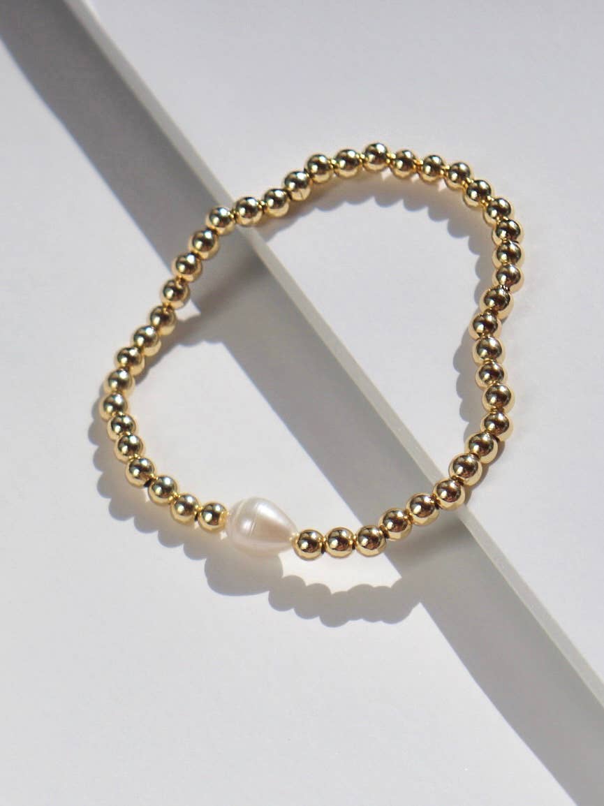 Anna Handmade Stretchy Gold Bead Bracelet Freshwater Pearl