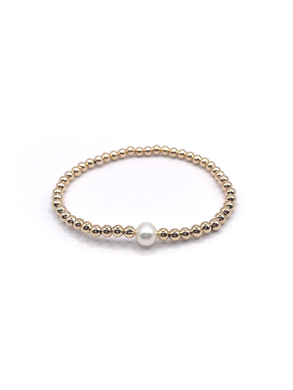 Anna Handmade Stretchy Gold Bead Bracelet Freshwater Pearl