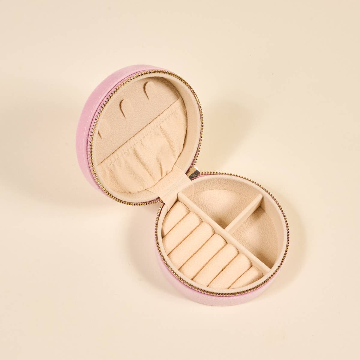 Round Velvet Jewelry Case–Bow Pink