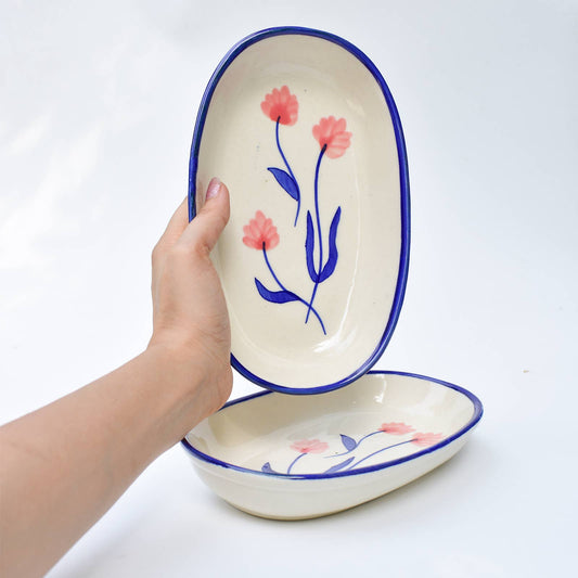 Handmade Ceramic Serving bowl - Camellia, 1.5 x 8 x 4 Inches