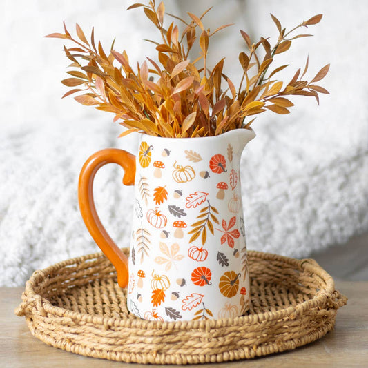 Autumn Leaves and Pumpkin Ceramic Fall Flower Jug