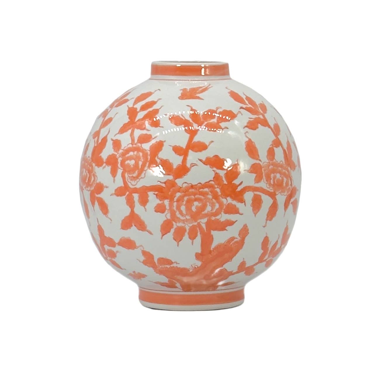 12" Dia Ceramic Globe Chinoiserie Vase Flowers & Home Decor